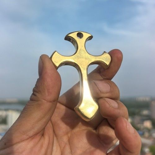 Unpolished - Brass Solid Cross Pendant EDC Tool - Surface not polished