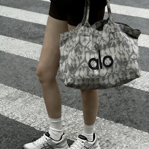 Alo Yoga Large Canvas Tote Bag Grey Marble Shopper Gym Travel Shoulder Bag BNWT