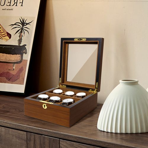 6/10/12 Grids Wooden Watch Box Glass Lid Jewelry Display Organizer Storage Case — image 9