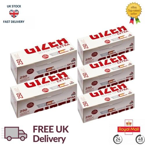 2000 x Gizeh XL Tubes Long Silver Tip Paper Filter Cigarette Tobacco Smoking UK