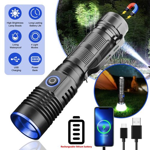 Super Bright LED Flashlight 35000000LM Tactical Torch Zoom Rechargeable 4 Modes — image 1