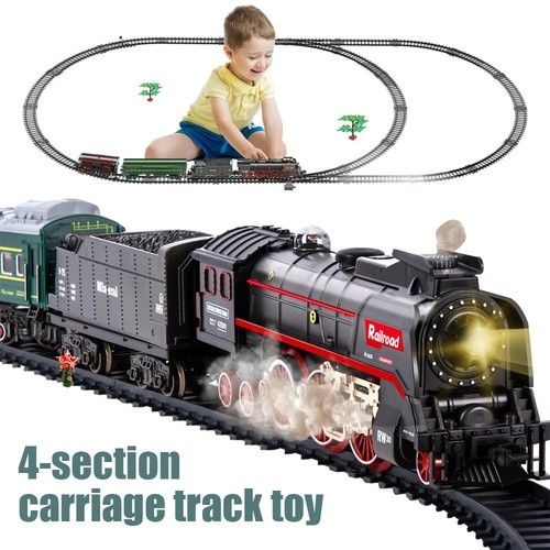 Kids Train Set Childrens Train Set Track Included Toy W/ Sounds Lights+Smoke UK