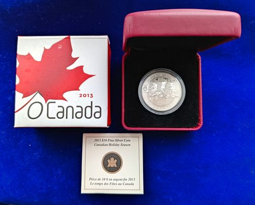 Royal Canadian Mint 2013 Canada $10 Fine Silver Holiday Season Coin w/ Box COA