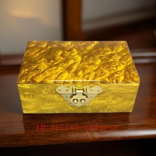 5.9"Collection Old China Gold-rimmed Nanmu Wood Carved Jewelry Box Storage Box — image 1