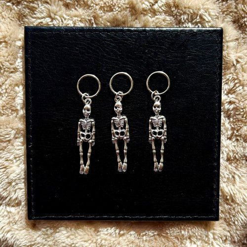 Silver Tone Skeleton Knitting Stitch Markers, Metal, Gothic Halloween Theme