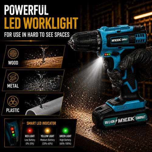 Mylek Cordless Drill 18V Driver Screwdriver DIY Kit Set Combi Lithium Ion — image 4