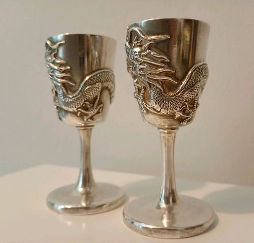 A Pair Of 19th Century Chinese Export Solid Silver Goblets By Luen Wo Shanghai — image 4