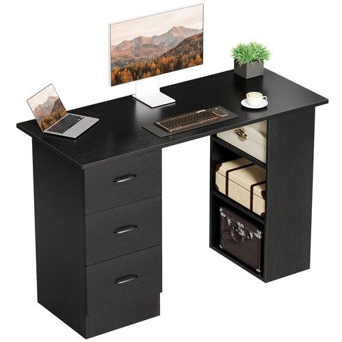 HOMCOM 120cm PC Table Workstation Computer Desk w/ Drawers, 3 Shelves Black