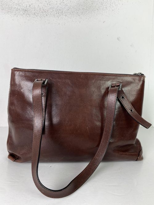 Gianni Conti Brown Leather Shoulder Bag Large Two Zip Top Classic Tote — image 4
