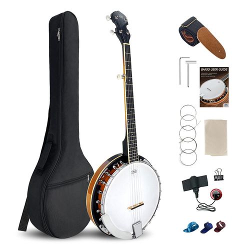 5 String Banjo 38 Inch Full Size, Closed Back Mahogany with 24 Brackets, Strap — image 1