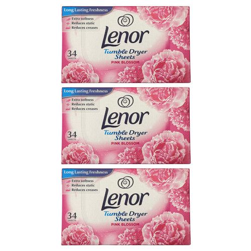 Lenor Pink Blossom Tumble Dryer Sheets 34 Sheets - 3 Pack