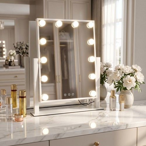 Rotatable Hollywood Vanity Mirror Dimmable LED Lights Vanity Makeup Mirror