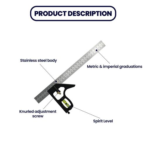 300mm Adjustable Engineers Combination Try Square Set 12” Right Angle Guide — image 3