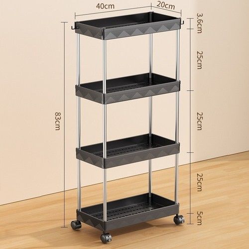 Slim 3/4 Tier Rack Trolley on Wheels Roll Cart Kitchen Storage Shelf Organiser
