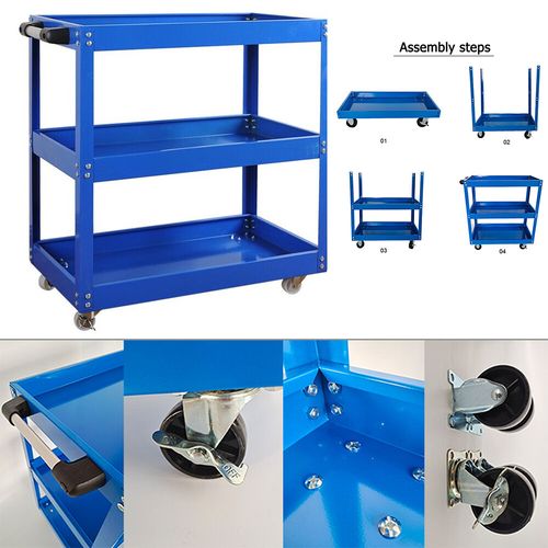 Durable Garage Tool Storage Heavy Duty Trolley Workshop 3 Tier Wheel Cart Shelf — image 2