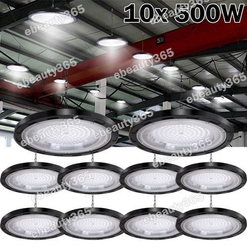 10x 500W LED High Bay Light UFO Factory Workshop Warehouse Industrial Light Lamp