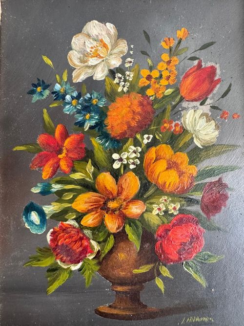 Vintage oil painting Still life Flemish Flowers signed framed 24/30cm — image 3