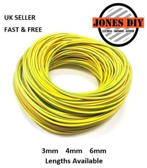 GREEN/YELLOW EARTH SLEEVING PVC 3MM 4MM 6MM CABLE TUBING PROTECTION ELECTRICAL
