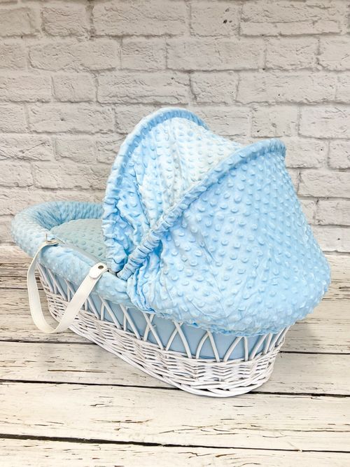 3 Piece bedding set Wicker Moses Basket baby Nursery - Blue Dimple — image 4