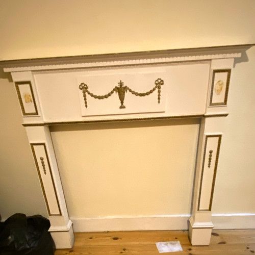 Wood Fireplace Surround Mantelpiece, White with Decorative Gold Detail