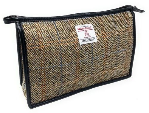 Harris Tweed  Brown Herringbone Toiletries Wash Bag
