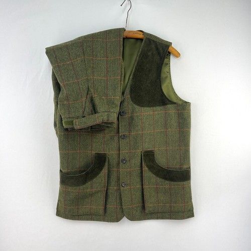 Crowther Shooting & Vest Breeks Set Mens 40 38W Green Tweed Check Country