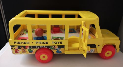 Vintage Fisher Price Little People School Bus Pull Along Toy & Cars With Figures — image 3