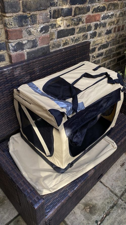 Soft-Sided Dog Travel Crate Carrier, Beige/Black, L — image 3