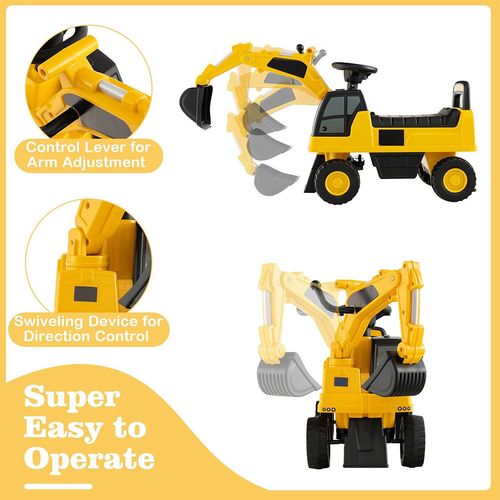 Yellow Ride-On Excavator - Rotatable Digging Bucket, Anti-Slip Wheels — image 5