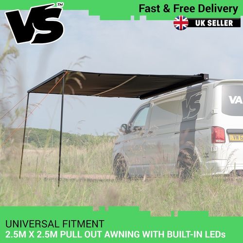 VANSTYLE 2.5M PULL OUT VAN CAMPER AWNING SUNSHADE C/W LEDS CAMPING SIDE ROLL OUT — image 1