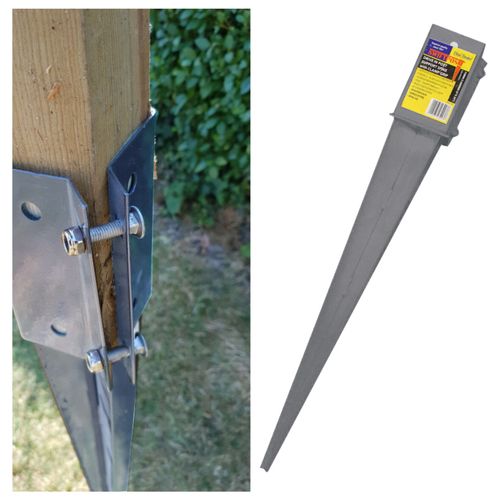 Fence Post Holder Support Drive Down Spike Clamp Grip Galvanised  75mm or 100mm — image 1