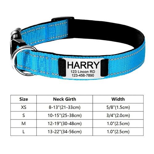 Personalised Reflective Dog Collar for Dogs Engraved Name Tag Small Medium Large