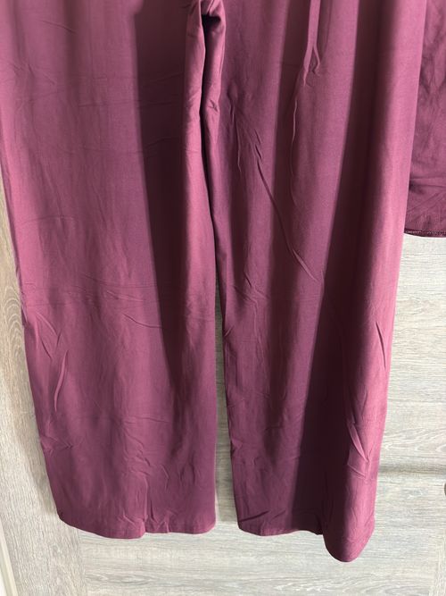 Women's Wine Burgundy Size M 2 Piece Co Ord Lounge Set Wide Leg Trousers UK WFH — image 9