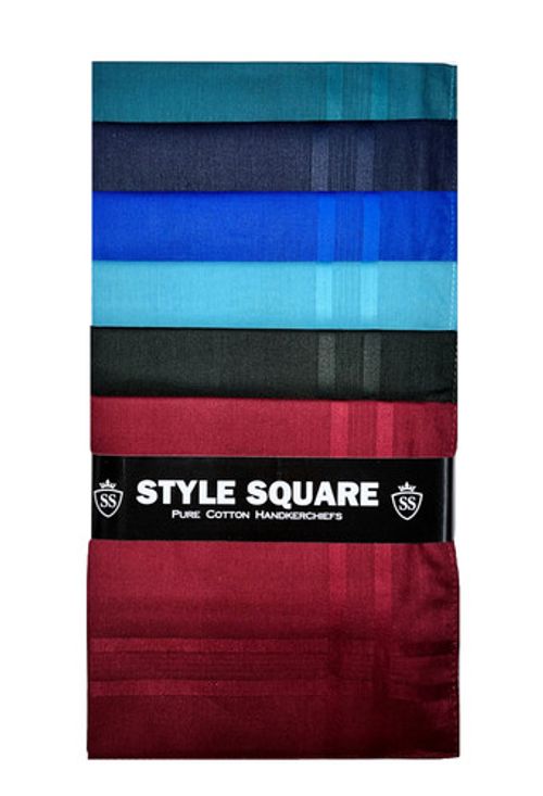 STYLE SQUARE MENS MULTI COLOUR  100% COTTON HANKIES 43X43 CM SET OF 6