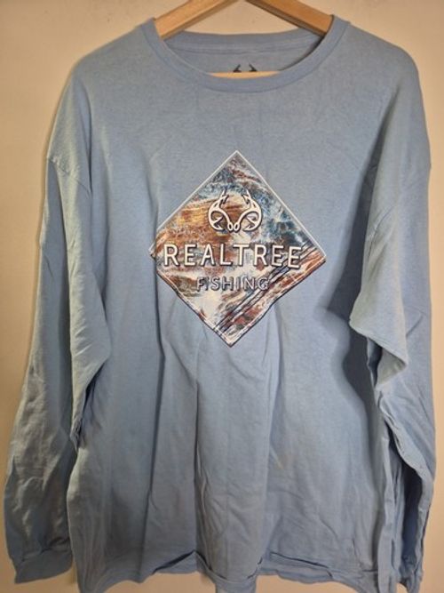 Realtree Fishing Men's Blue Long Sleeve T Shirt Size XL Casual Summer Outdoors