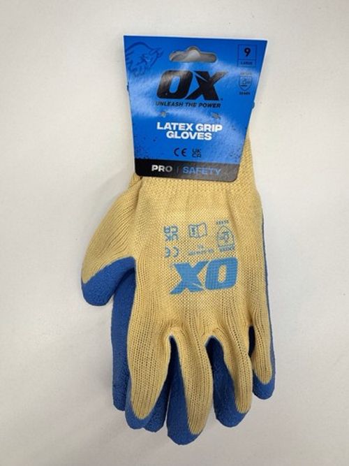 OX Pro Latex Grip Gloves, Size 9 (L), Brand New