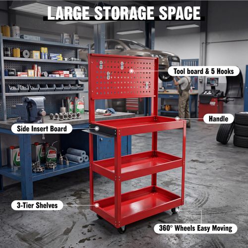Heavy Duty Tool Storage Trolley Wheel Cart 3 Tier Shelf Cabinet Drawer Workshop — image 8