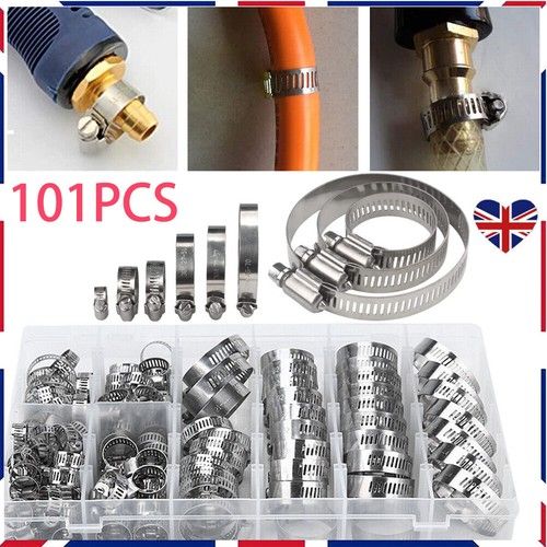 101 Pcs Assorted Stainless Steel Hose Clamp Kit With No Driver Jubilee Clips Set