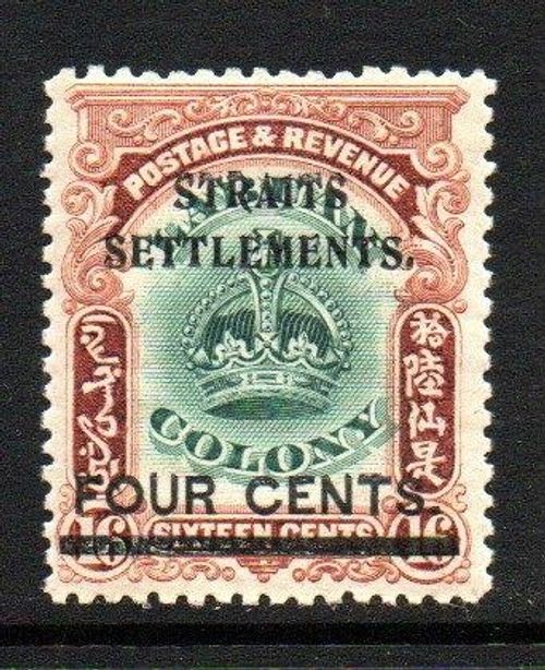 Malaysia Straits Settlements 4c on 16c green & brown  SG 145  vlmm Cat £13