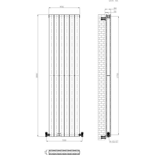 Double Vertical Radiator Designer Flat Panel Columns Rad Anthracite 1800x456mm — image 3