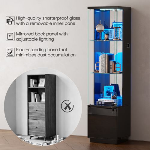 65" Tall Display Cabinet with Glass Doors, Curio Cabinet with 3 Color LED Lights — image 3