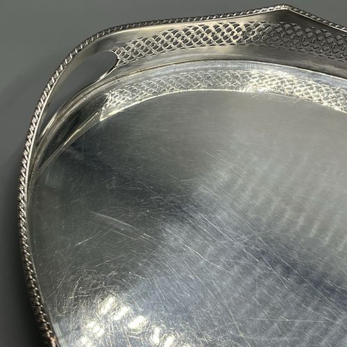 Antique Silver Plated Gallery Serving Tray Cocktail Drinks Tea Handles Stud Feet — image 16