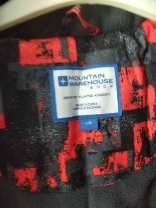 Mountain Warehouse Snow Men's Hooded Zip Ski Jacket Red/Black Abstract S — image 3