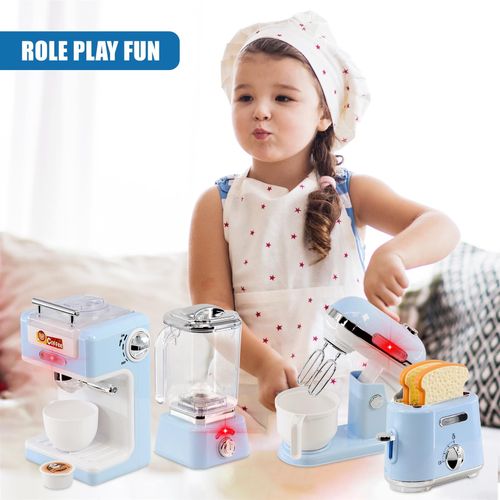 Kitchen Appliances Toy Set Kids Pretend Play Coffee Toaster Mixer Blender Food — image 3