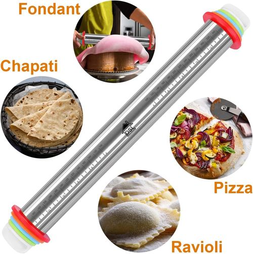 DSL Adjustable Rolling Pin with Thickness Rings & Baking Mat — image 4