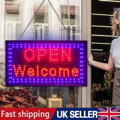 Large Bright Flashing LED OPEN WELCOME Shop Sign-Neon Hang Display Window Light — image 4