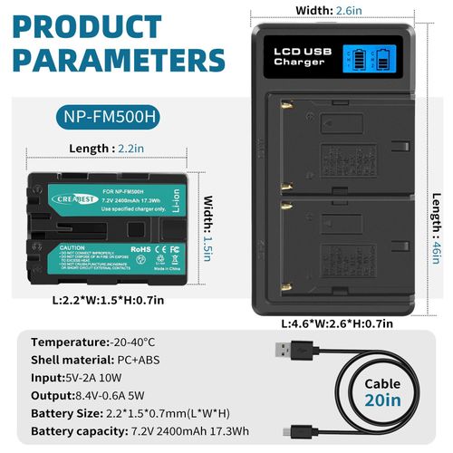 2x NP-FM500H Battery +Charger For Sony DSLR/SLT A58 A57 A350 A500 A100 A200 A300 — image 5