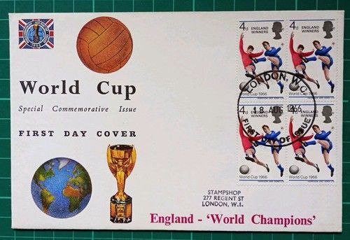 1966 England World Cup Block of 4 Winners on Connoisseur FDC London WC FDI