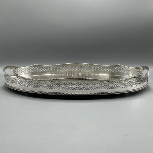 Antique Silver Plated Gallery Serving Tray Cocktail Drinks Tea Handles Stud Feet — image 2