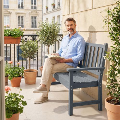 Outsunny 2 Seater Plastic Garden Bench, Outdoor Patio Furniture, Grey — image 9